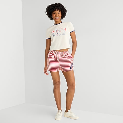 Americana Womens Juniors Pull-On Short, X-small, Red Americana Womens Juniors Pull-On Short, X-small, Red