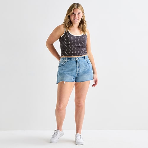 Arizona Womens 2″ Low Rise Juniors Denim Short, 16, Blue Arizona Womens 2″ Low Rise Juniors Denim Short, 16, Blue