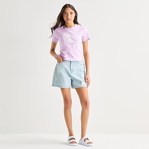 Arizona Womens 5″ Mid Rise Juniors Denim Short, 2, Blue Arizona Womens 5″ Mid Rise Juniors Denim Short, 2, Blue