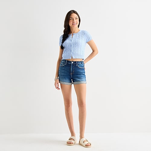 Arizona Curvy Womens 4″ Mid Rise Juniors Denim Short, 00, Blue