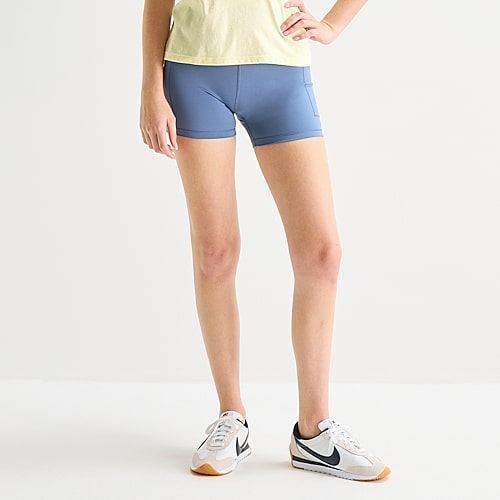 Xersion EverUltra Womens 4″ High Rise Stretch Fabric Quick Dry Bike Short, Medium, Blue