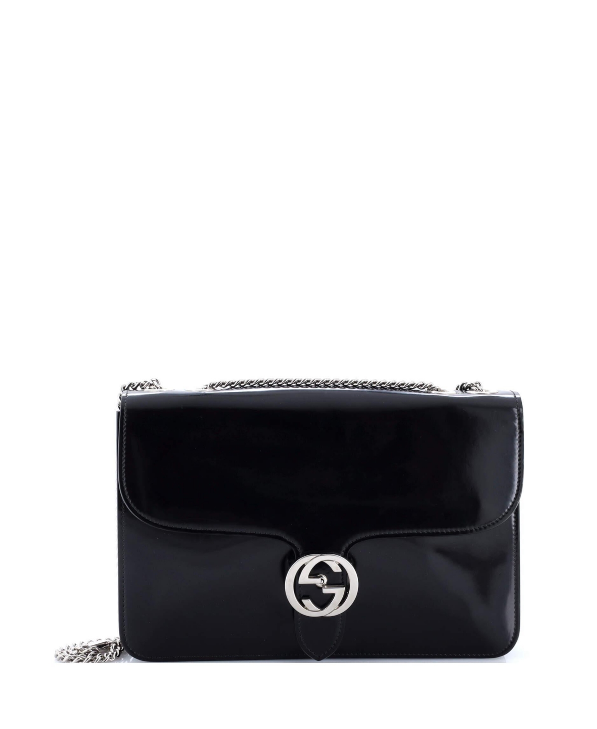Pre-Owned Gucci Medium Interlocking Shoulder Bag Patent – Black