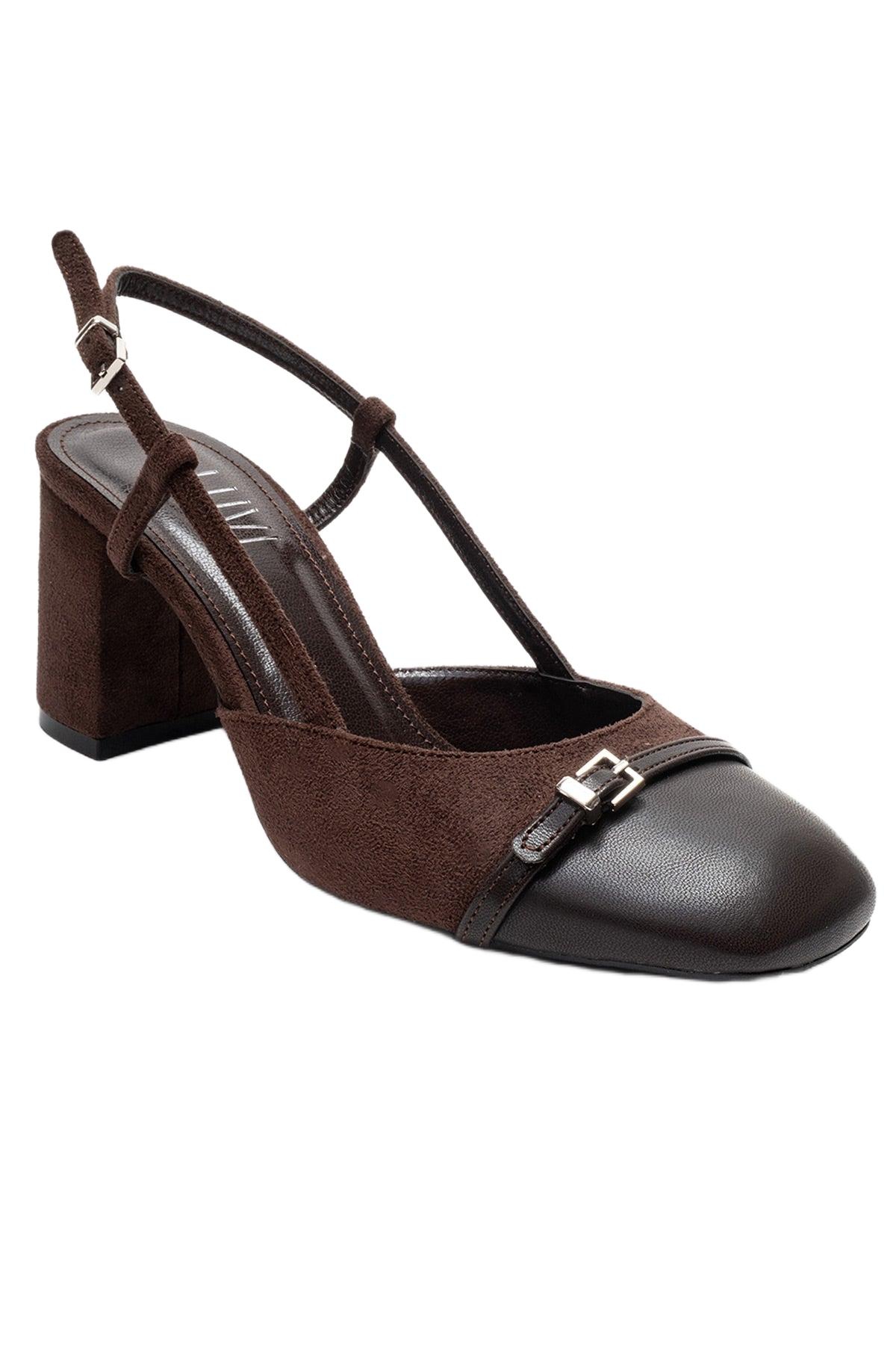 Prologue Shoes Women’s Desia Slingback Round Toe Pumps – Brown suede