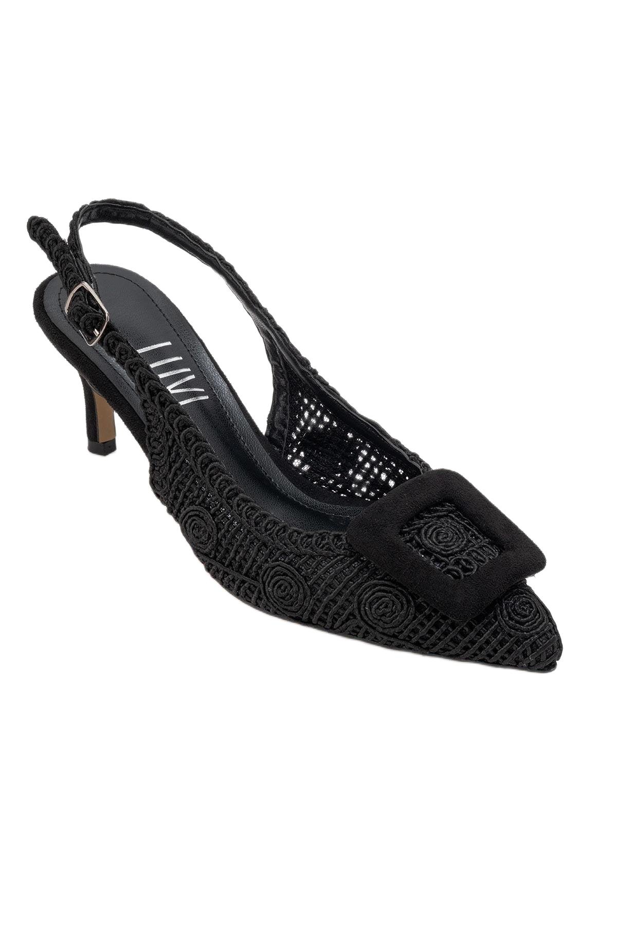 Prologue Shoes Women’s Ensley Knitted Buckled Pointed Toe Pump – Black