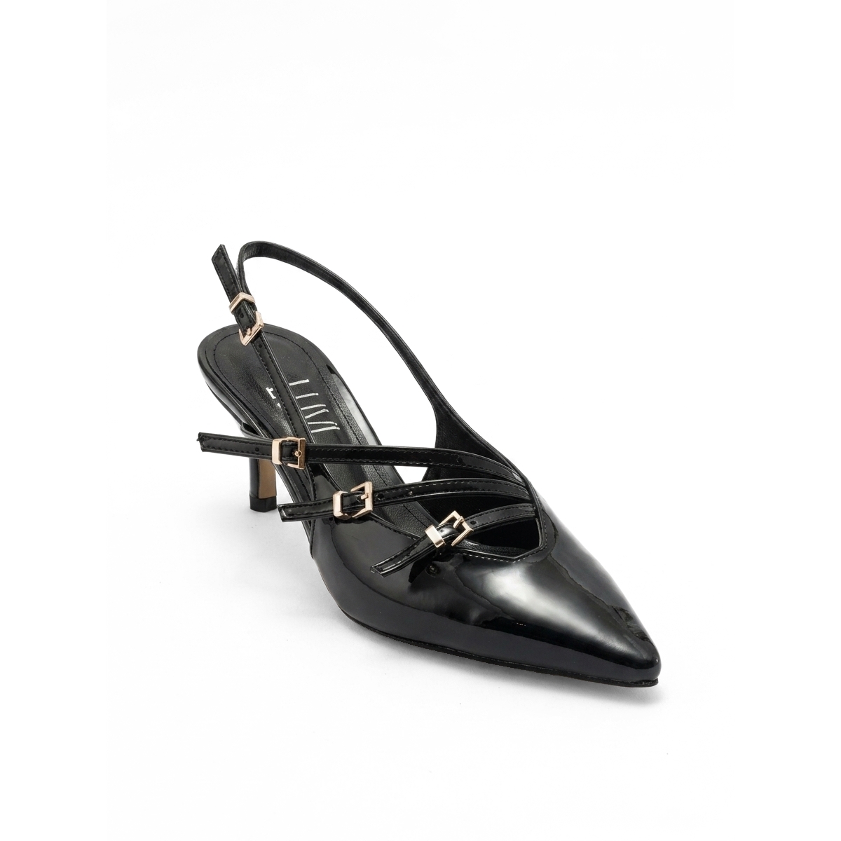 Prologue Shoes Women’s Magra Pointed-Toe Slingback Stiletto – Black patent faux leather