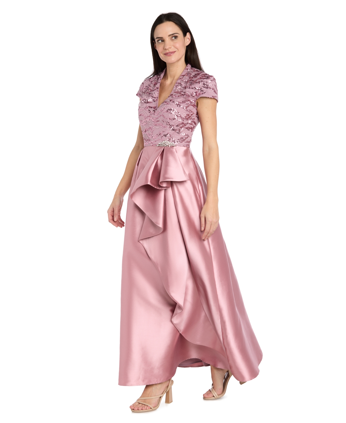 R & M Richards Petite Mix Media Embroidered Lace Ruffle Skirt Ball Gown – Rose R & M Richards Petite Mix Media Embroidered Lace Ruffle Skirt Ball Gown – Rose