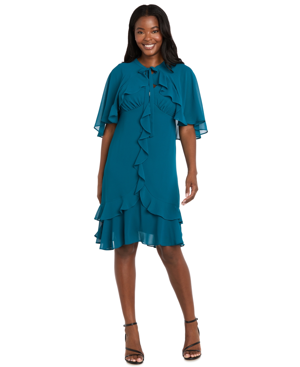 R & M Richards Women’s 2-Piece Ruffle Detail Dress with Capelet – Teal