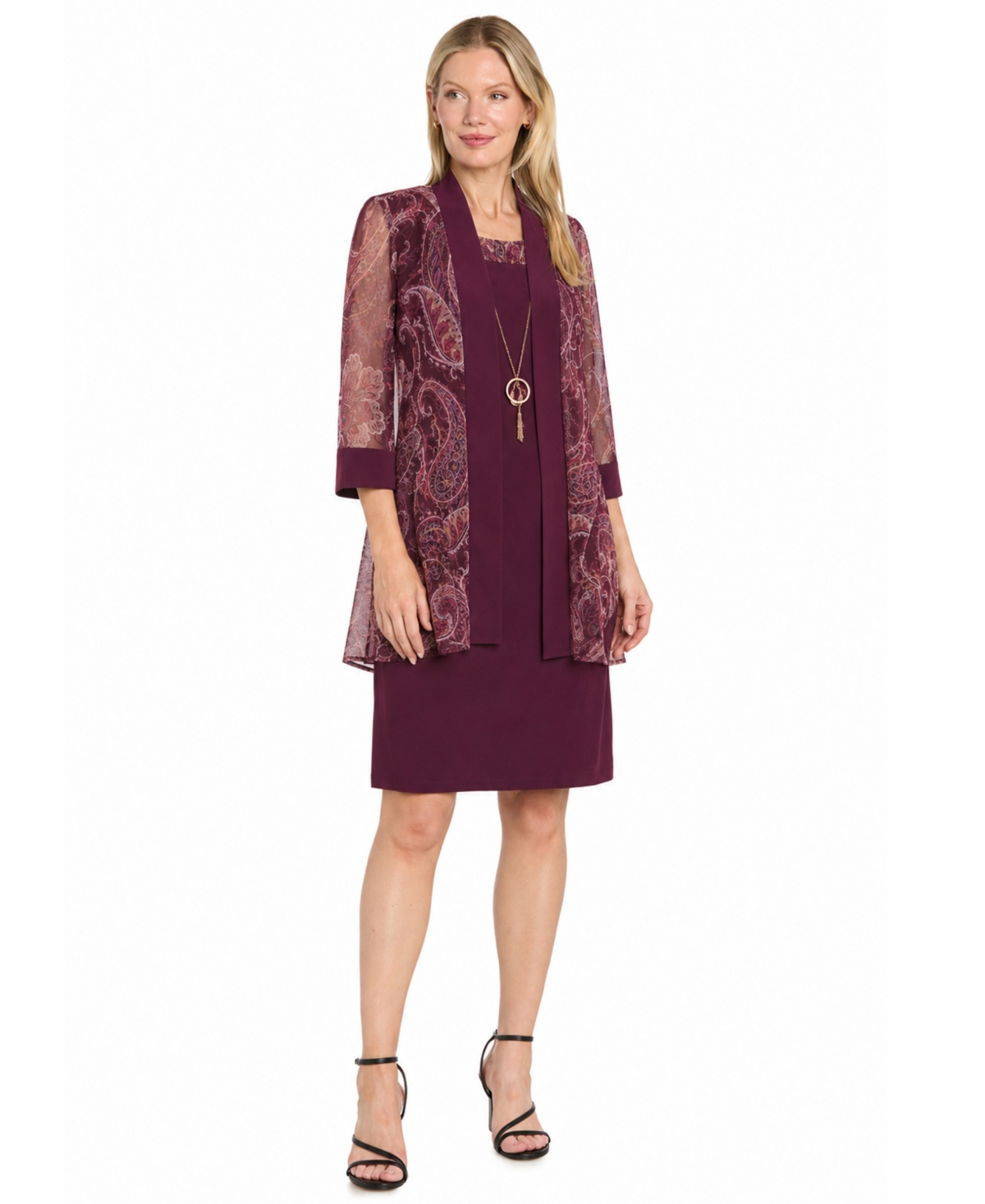 R & M Richards Women’s 2-piece Printed Jacket Dress – Burgundy