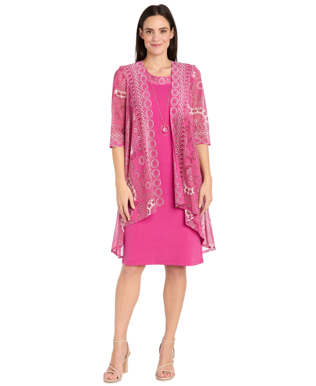 R & M Richards Women’s Crewneck Jacket Dress – Rasberry