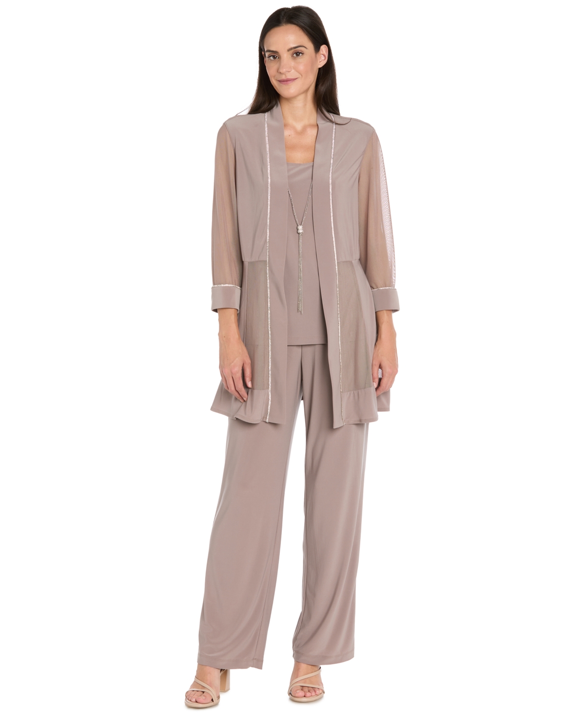 R & M Richards Women’s Layered-Look Top & Pants – Mocha