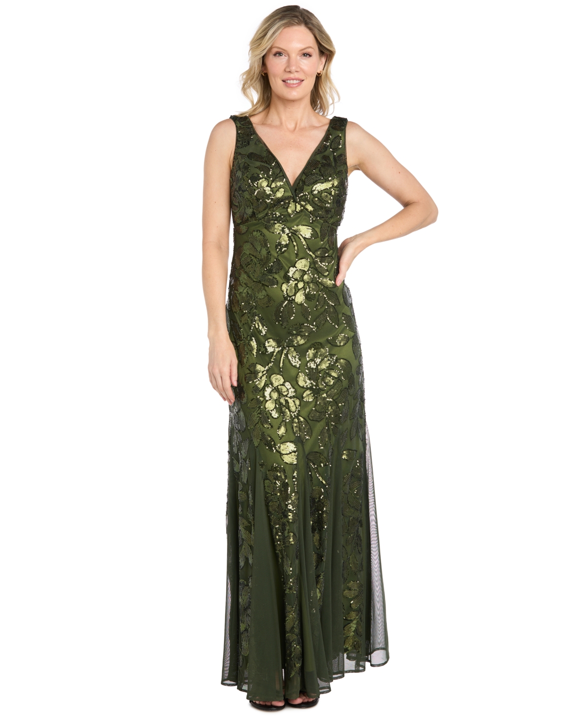 R & M Richards Women’s Long Floral Sequin Beaded Dress – Olive R & M Richards Women’s Long Floral Sequin Beaded Dress – Olive