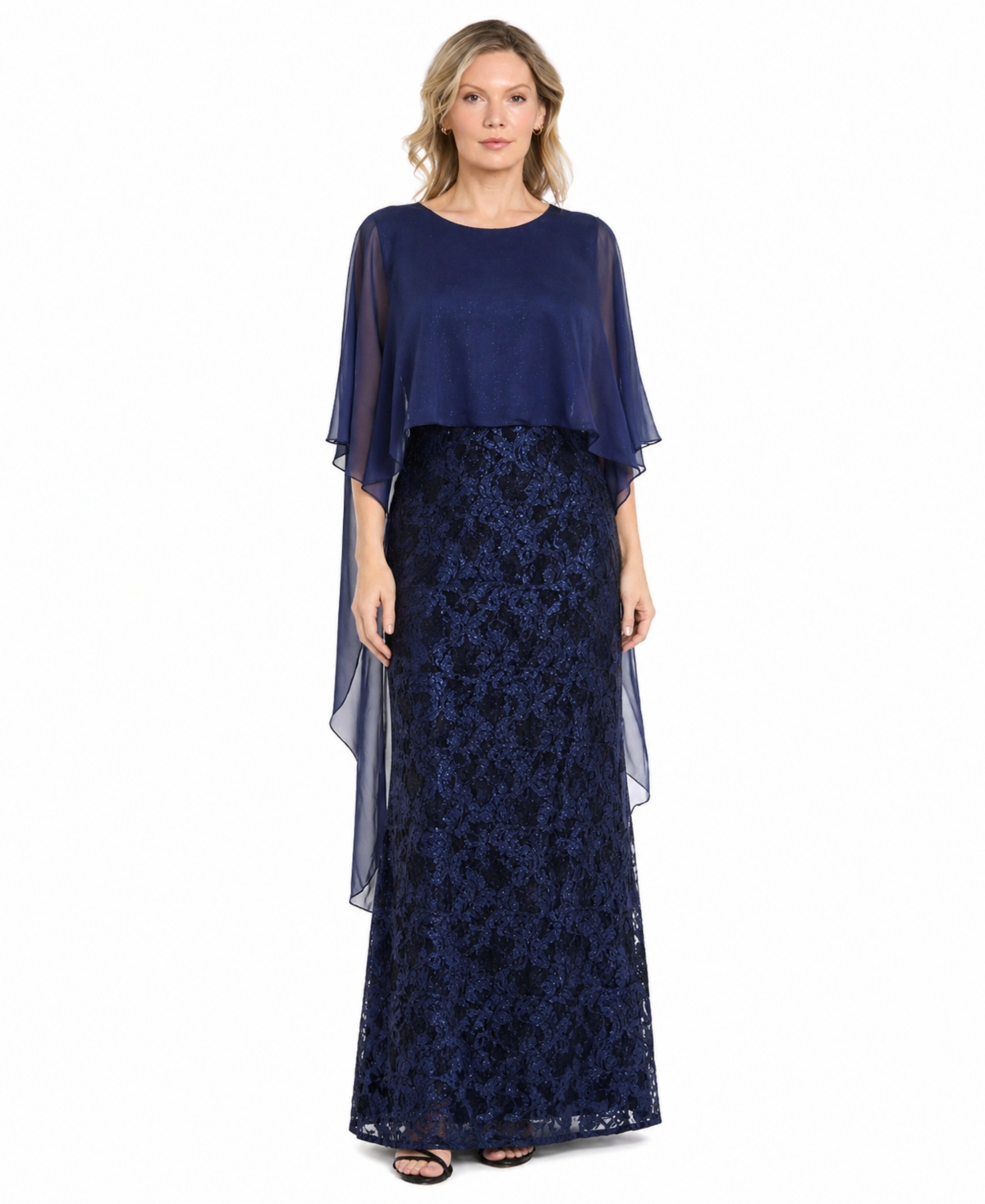 R & M Richards Women’s Long Glitter Lace Boat Dress – Navy/Black R & M Richards Women’s Long Glitter Lace Boat Dress – Navy/Black