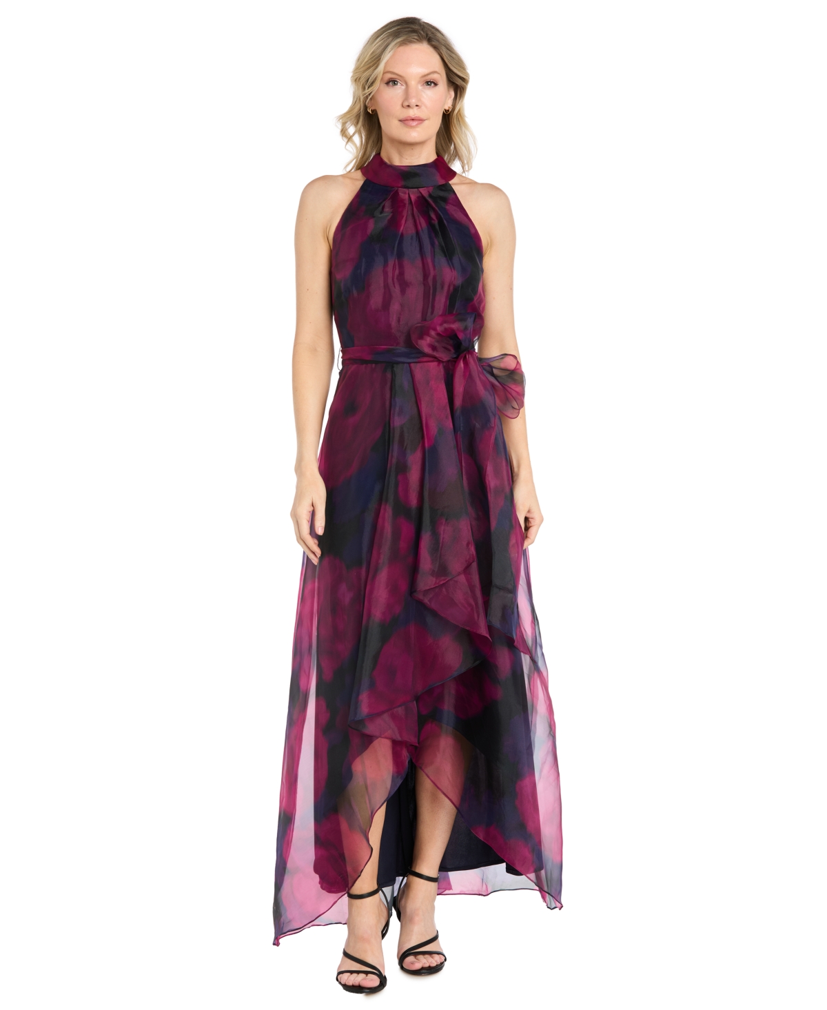R & M Richards Women’s Long Organza Low Halter Dress – Black/Magenta R & M Richards Women’s Long Organza Low Halter Dress – Black/Magenta