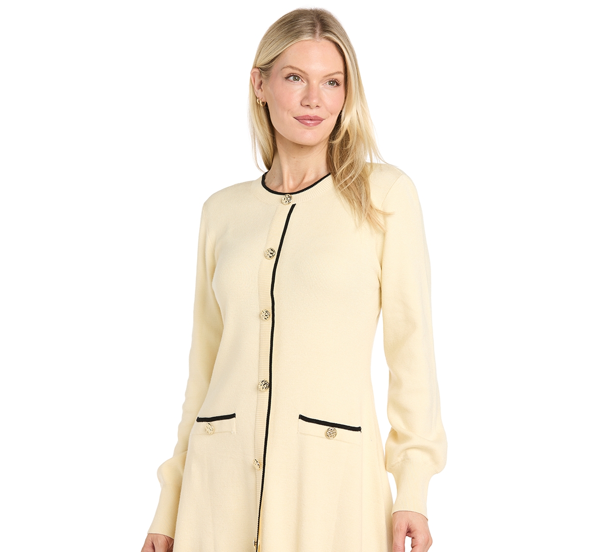 R & M Richards Women’s Long-Sleeve Scoop-Neck Sweater Dress – ivory/black
