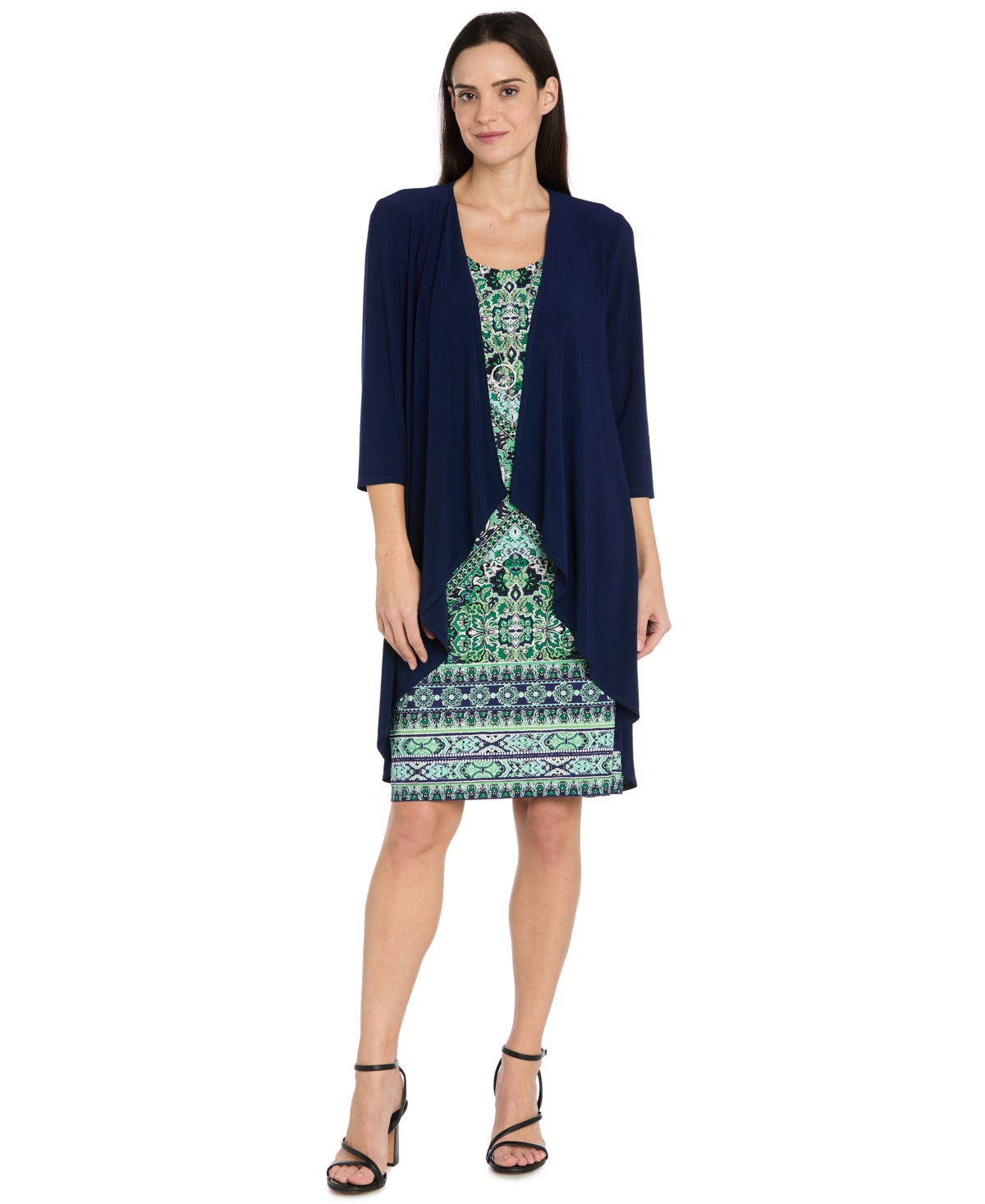 R & M Richards Women’s Petite A-Line Dress and Jacket Set – Navy/green
