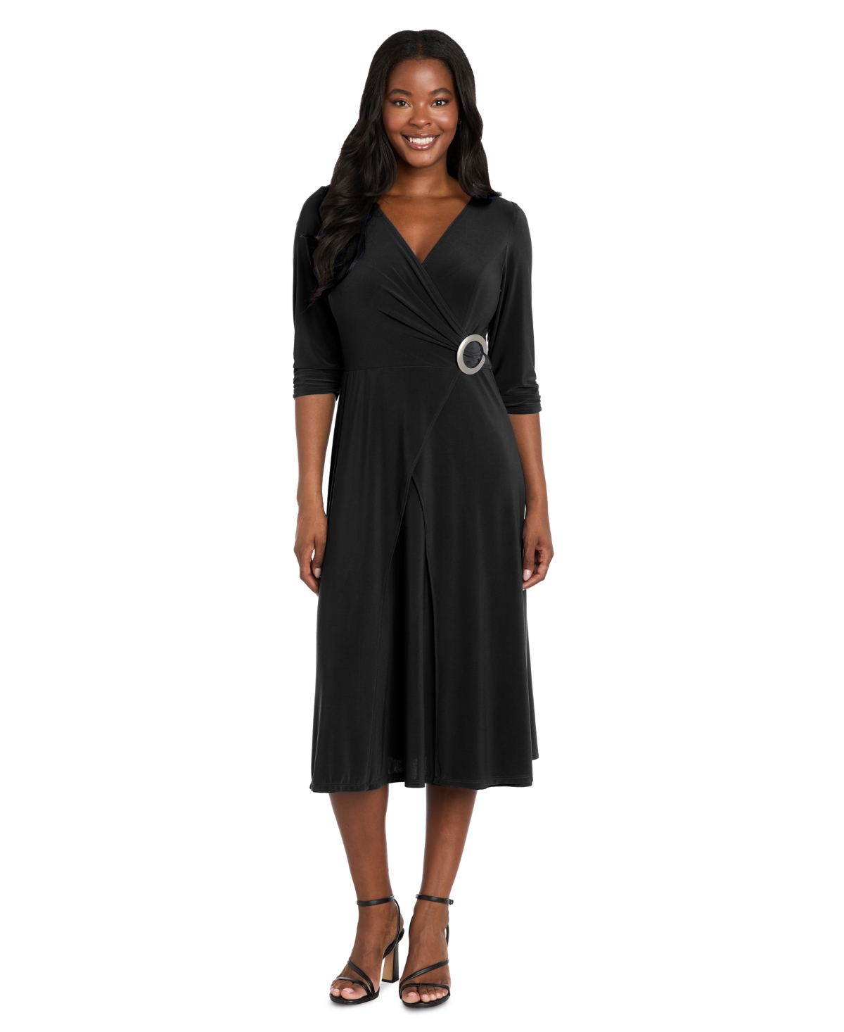 R & M Richards Women’s Pleated Crochet Open Back Maxi Dress – Black