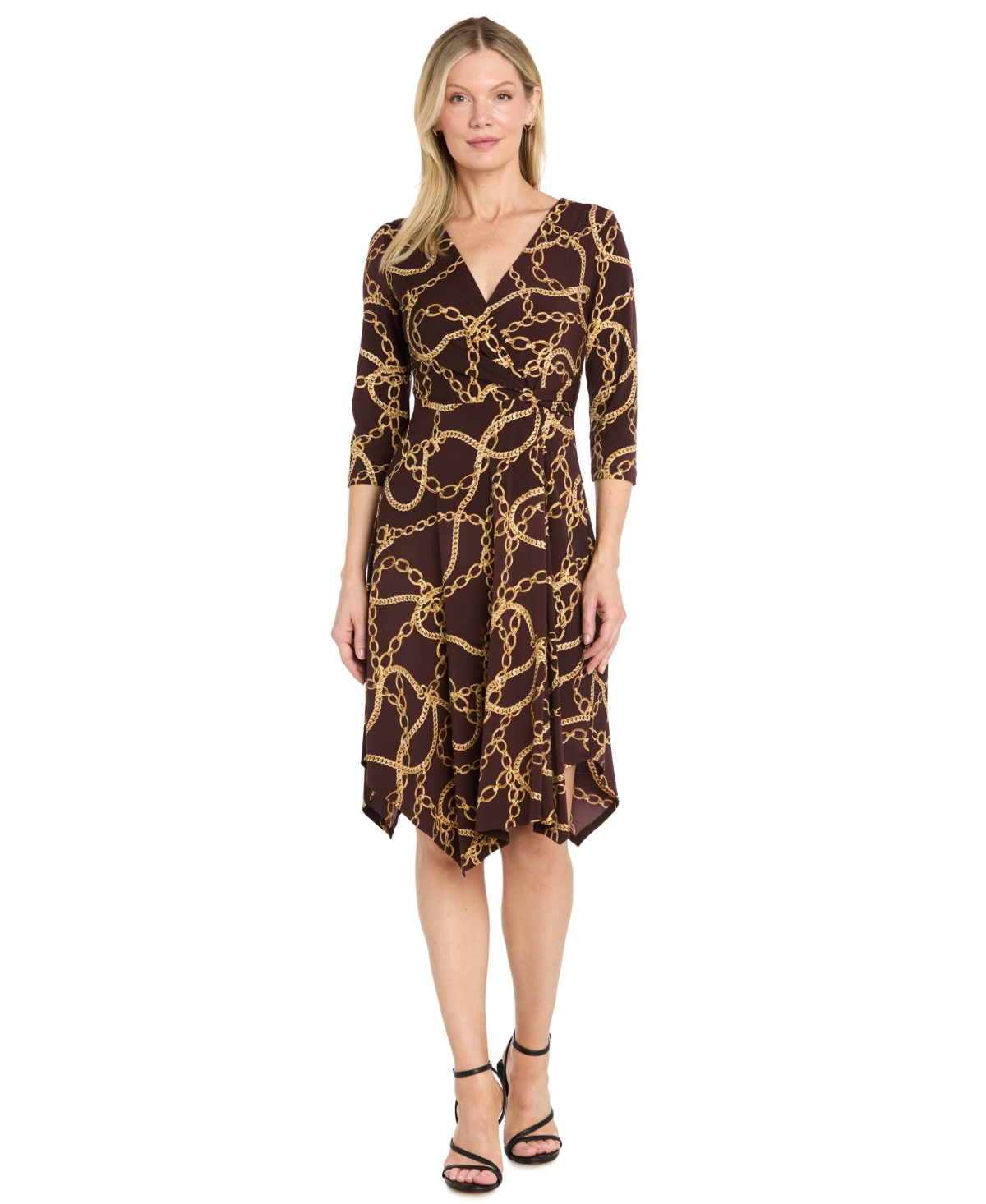R & M Richards Women’s Printed Jersey Faux Wrap Dress – brown/multi R & M Richards Women’s Printed Jersey Faux Wrap Dress – brown/multi