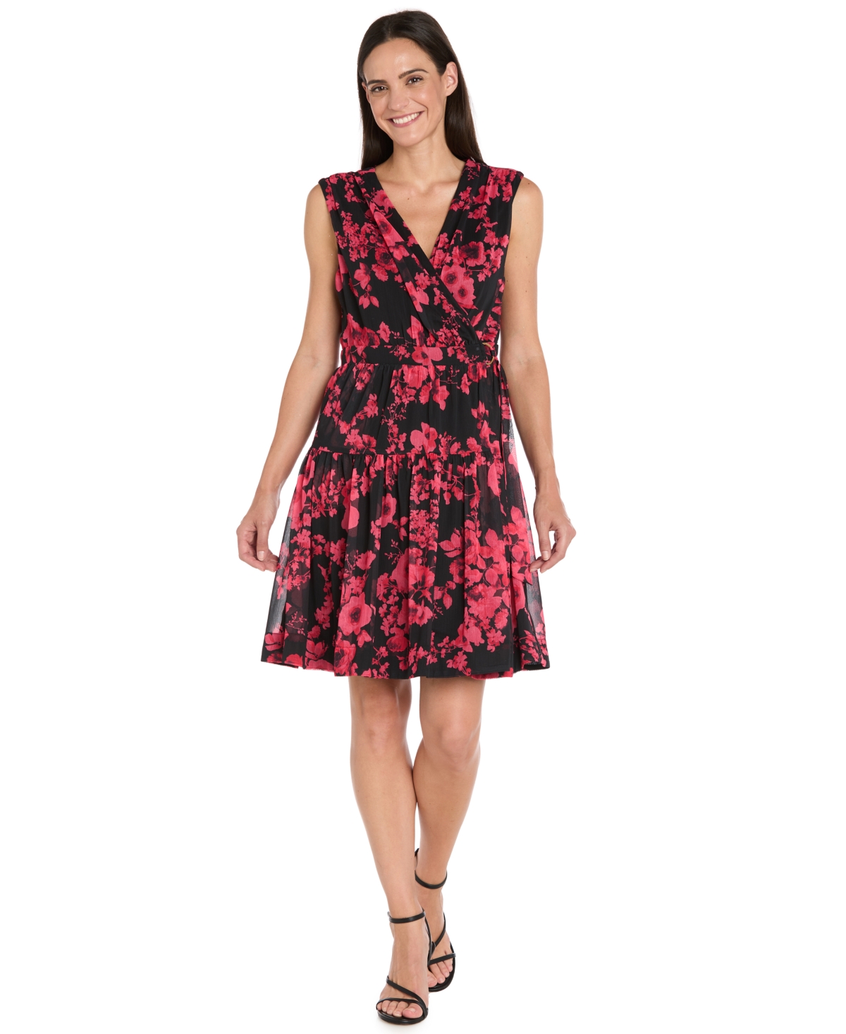 R & M Richards Women’s Sleeveless Wrap Dress – Black/Red