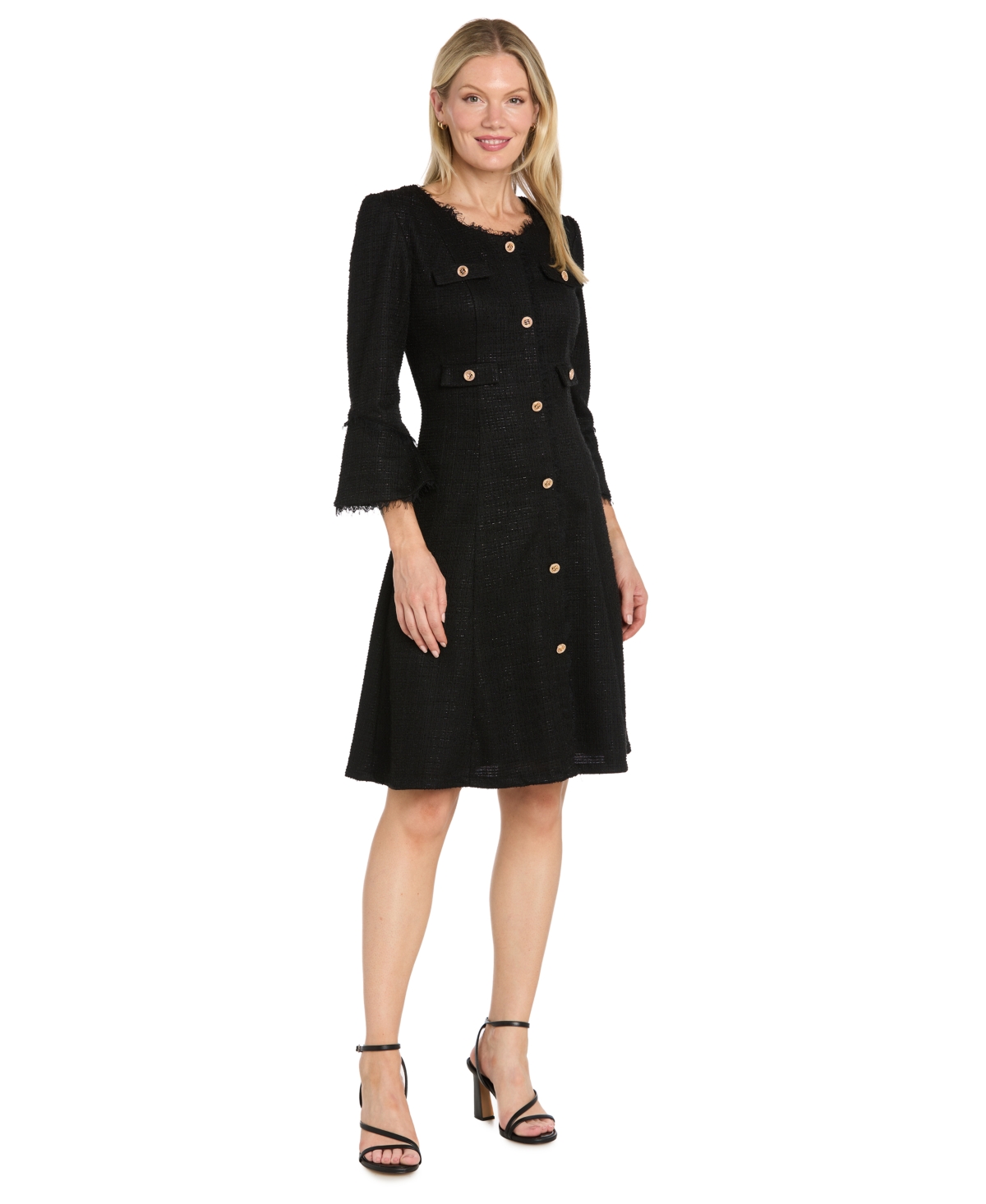 R & M Richards Women’s Sophia Christina Bell-Sleeve Tweed Fit & Flare Dress – Black R & M Richards Women’s Sophia Christina Bell-Sleeve Tweed Fit & Flare Dress – Black