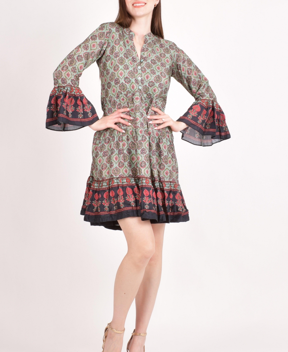 Raas Women’s Boho Green Mini Dress – Green Raas Women’s Boho Green Mini Dress – Green