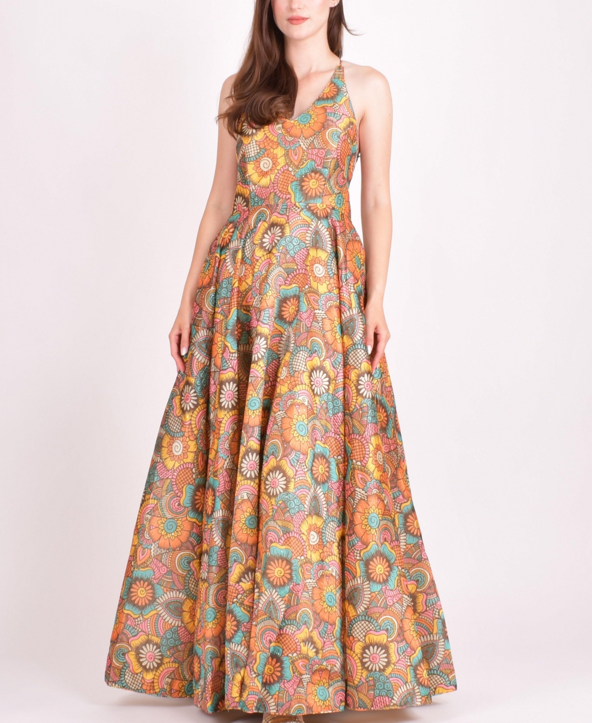 Raas Women’s Cora Sequins Embroidered Long Dress – Orange