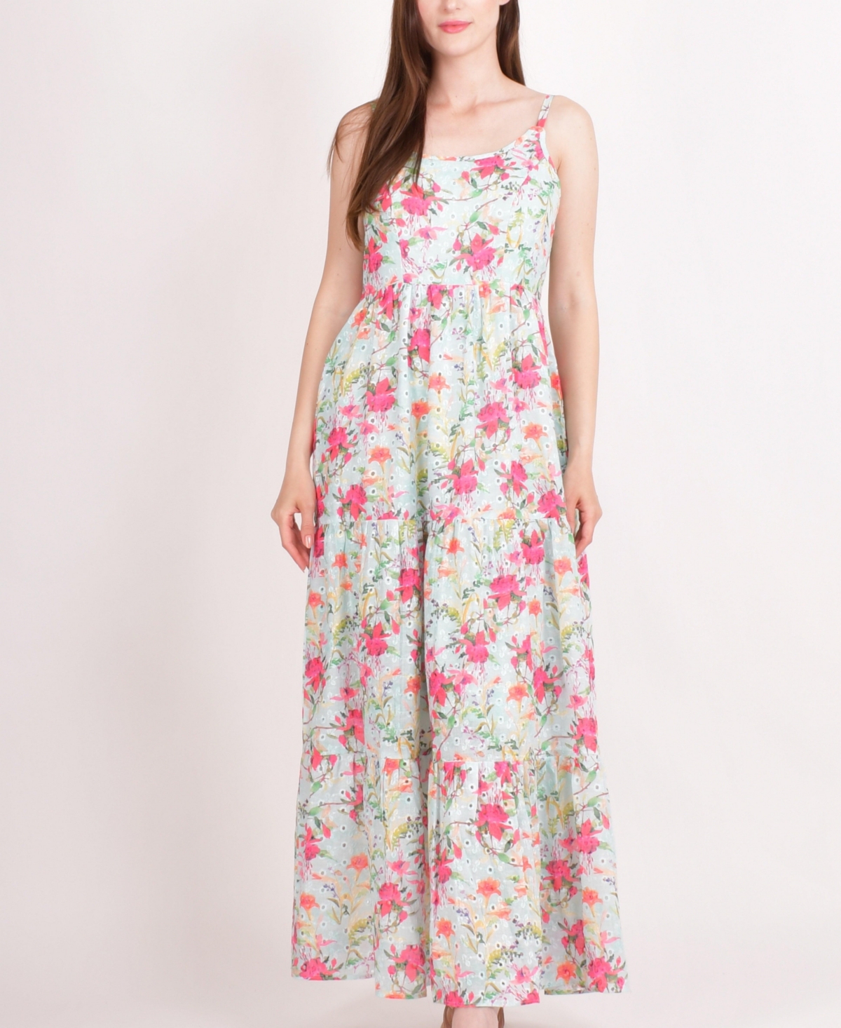 Raas Women’s White Floral Tiered Maxi Dress – White