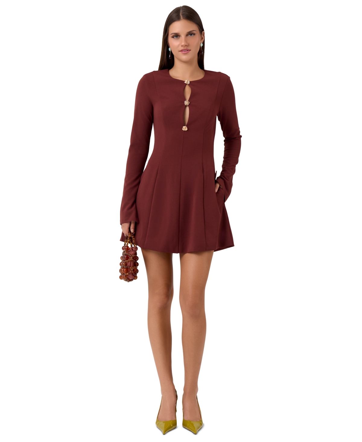 Rachel Rachel Roy Women’s Dita Mini Long-Sleeve Fitted Dress – Rum Raisin Rachel Rachel Roy Women’s Dita Mini Long-Sleeve Fitted Dress – Rum Raisin