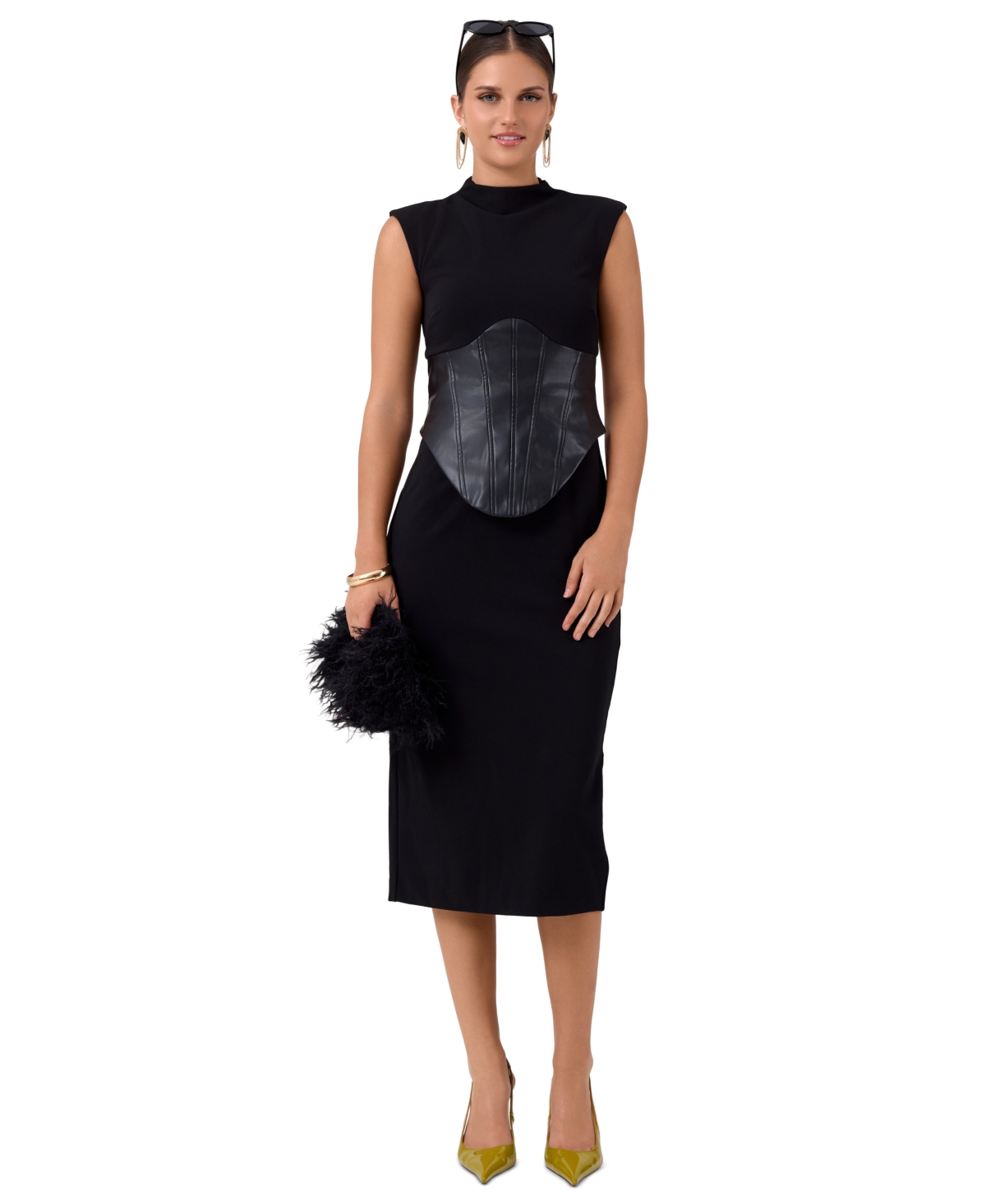 Rachel Rachel Roy Women’s Donatella Mock Neck Sleeveless Corset Midi Dress – Black Rachel Rachel Roy Women’s Donatella Mock Neck Sleeveless Corset Midi Dress – Black