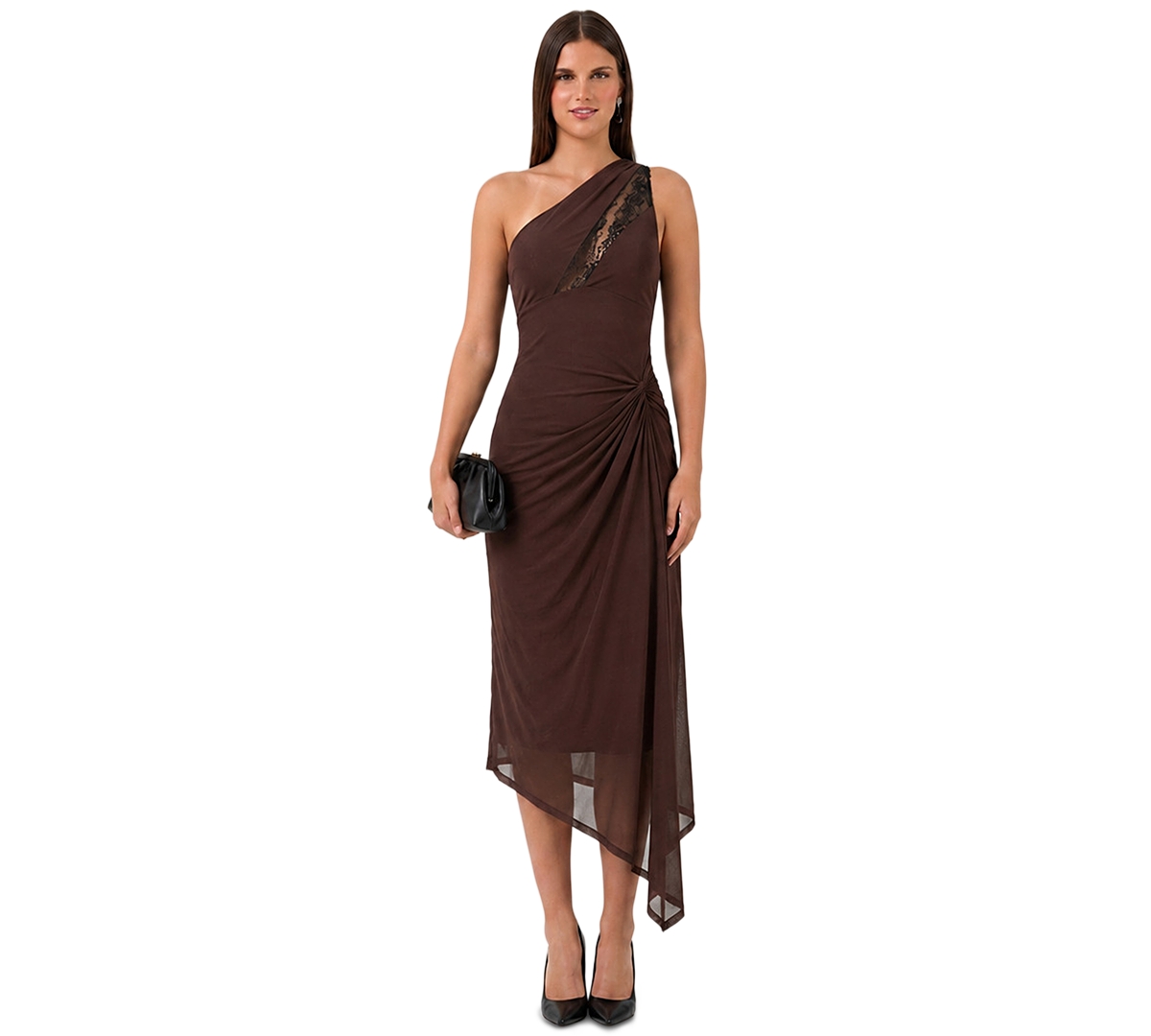 Rachel Rachel Roy Women’s Lace One-Shoulder Midi Dress – Rum Raisin Rachel Rachel Roy Women’s Lace One-Shoulder Midi Dress – Rum Raisin