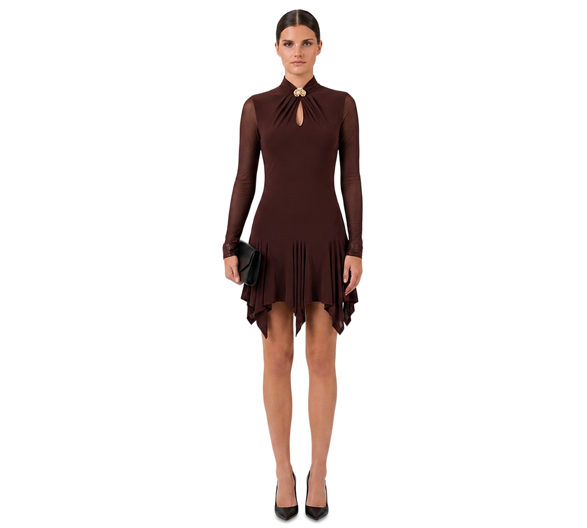 Rachel Rachel Roy Women’s Mesh Long-Sleeve Fit & Flare Dress – Rum Raisin