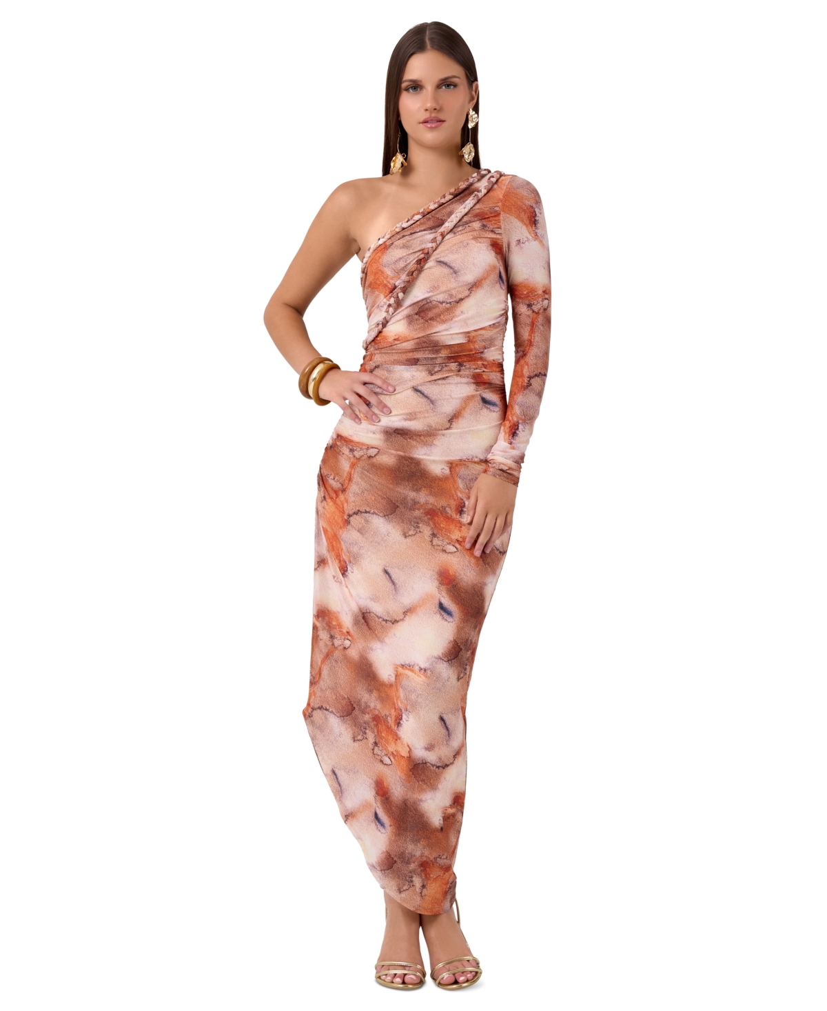 Rachel Rachel Roy Women’s Noa One-Shoulder Long-Sleeve Ruched Midi Dress – Spiced Marble Rachel Rachel Roy Women’s Noa One-Shoulder Long-Sleeve Ruched Midi Dress – Spiced Marble