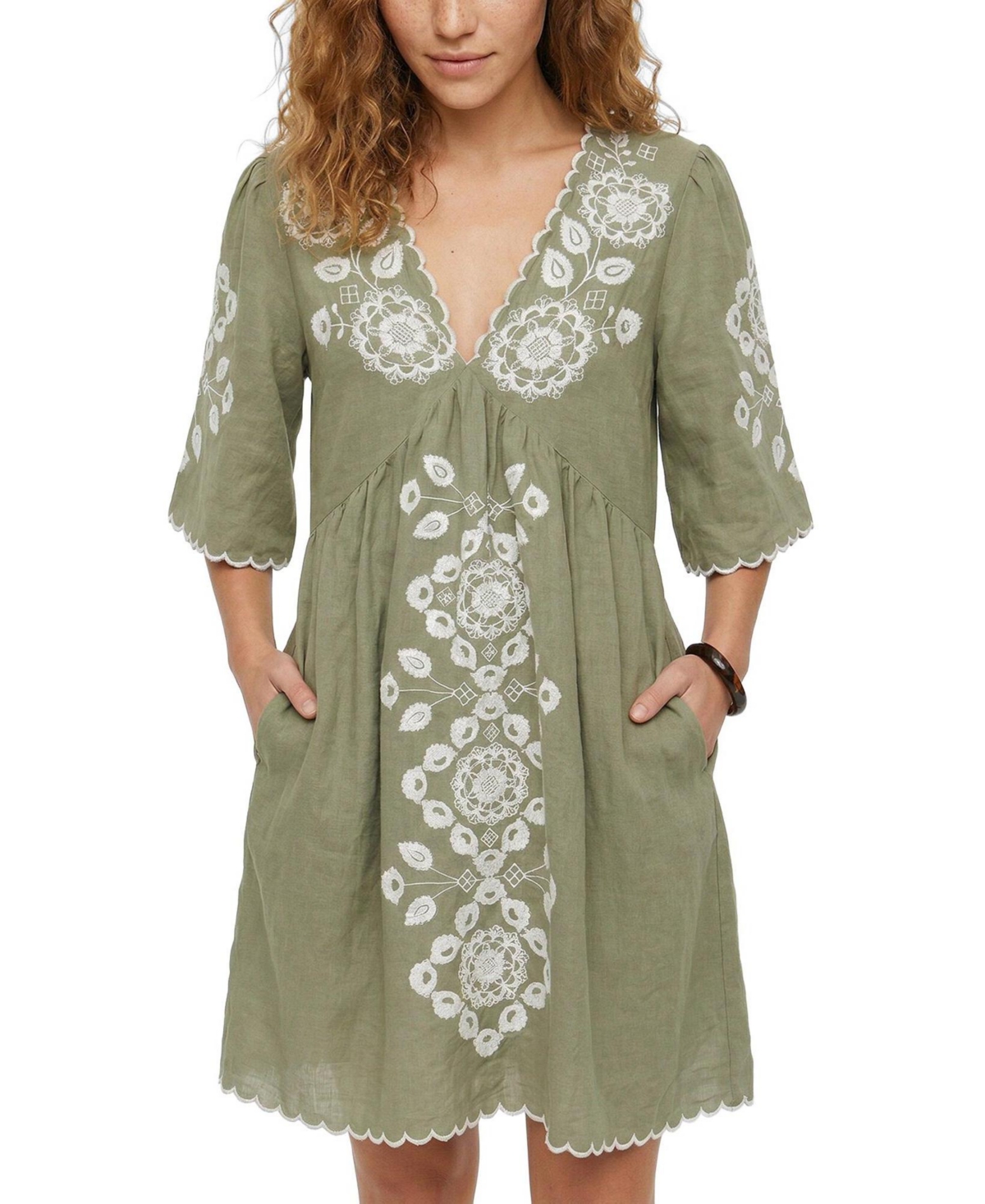 Raffya Women’s Arabella V- Neck Embroidered Mini Dress – Sage green Raffya Women’s Arabella V- Neck Embroidered Mini Dress – Sage green