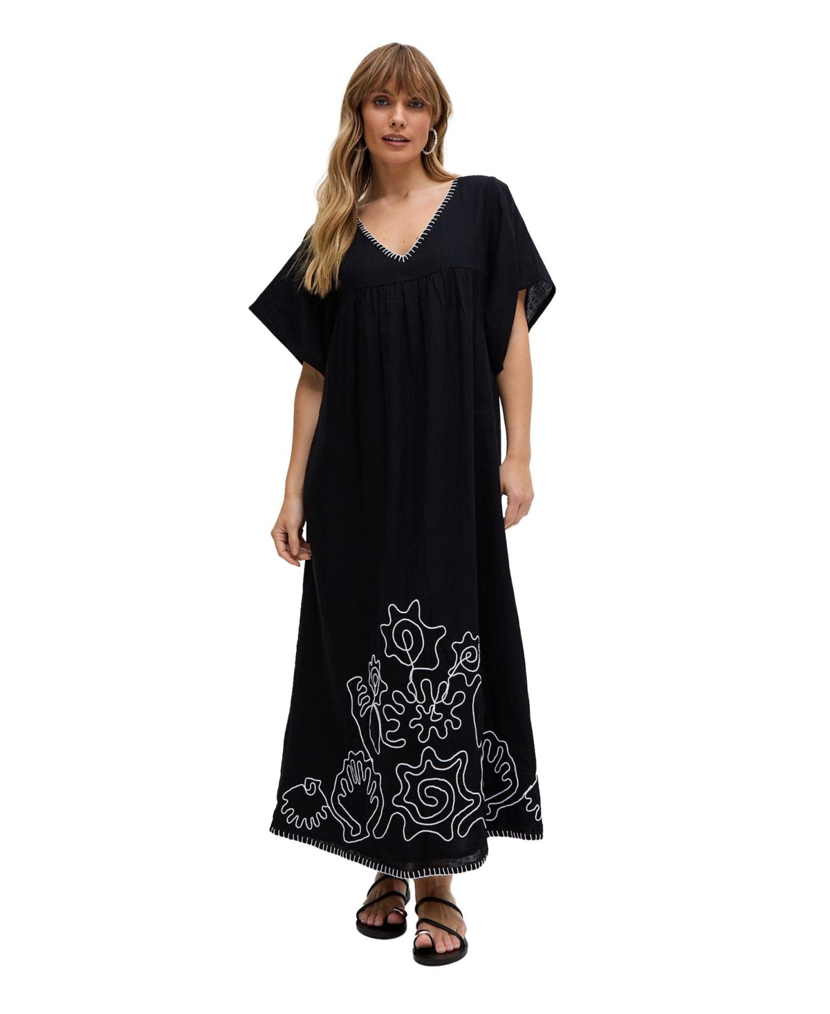 Raffya Women’s Candy Tabard Embroidered Hem Midi Dress – Black Raffya Women’s Candy Tabard Embroidered Hem Midi Dress – Black