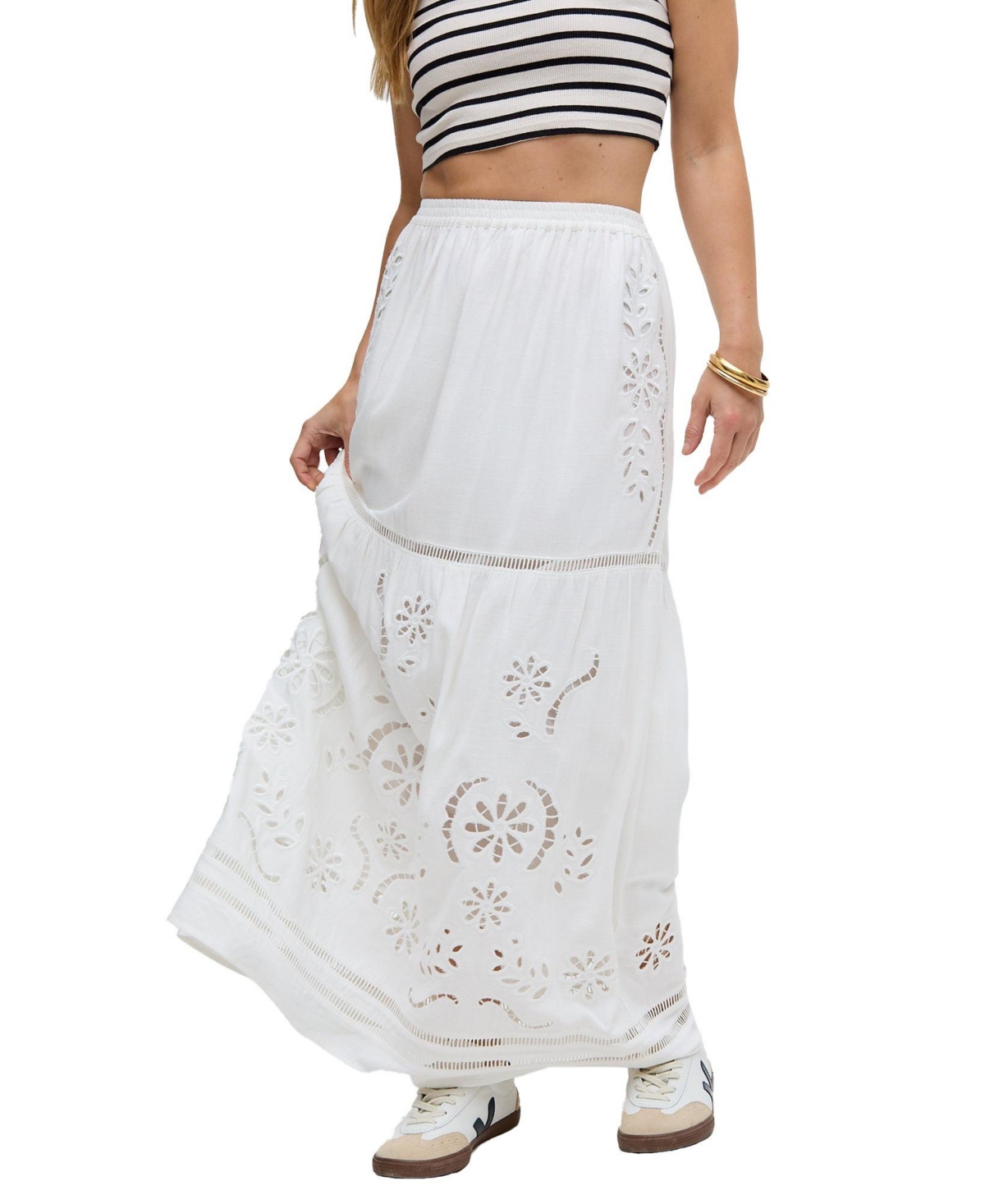 Raffya Women’s Georgina Lace Paneled Maxi Skirt – White Raffya Women’s Georgina Lace Paneled Maxi Skirt – White