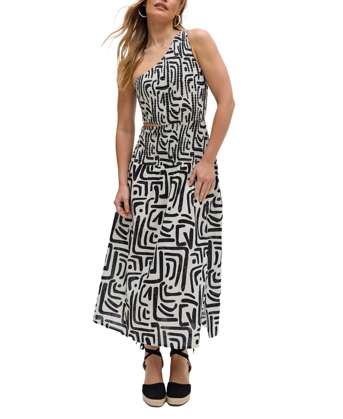 Raffya Women’s Jazz Jersey One Shoulder Warhol Print Midi Dress – Black Raffya Women’s Jazz Jersey One Shoulder Warhol Print Midi Dress – Black