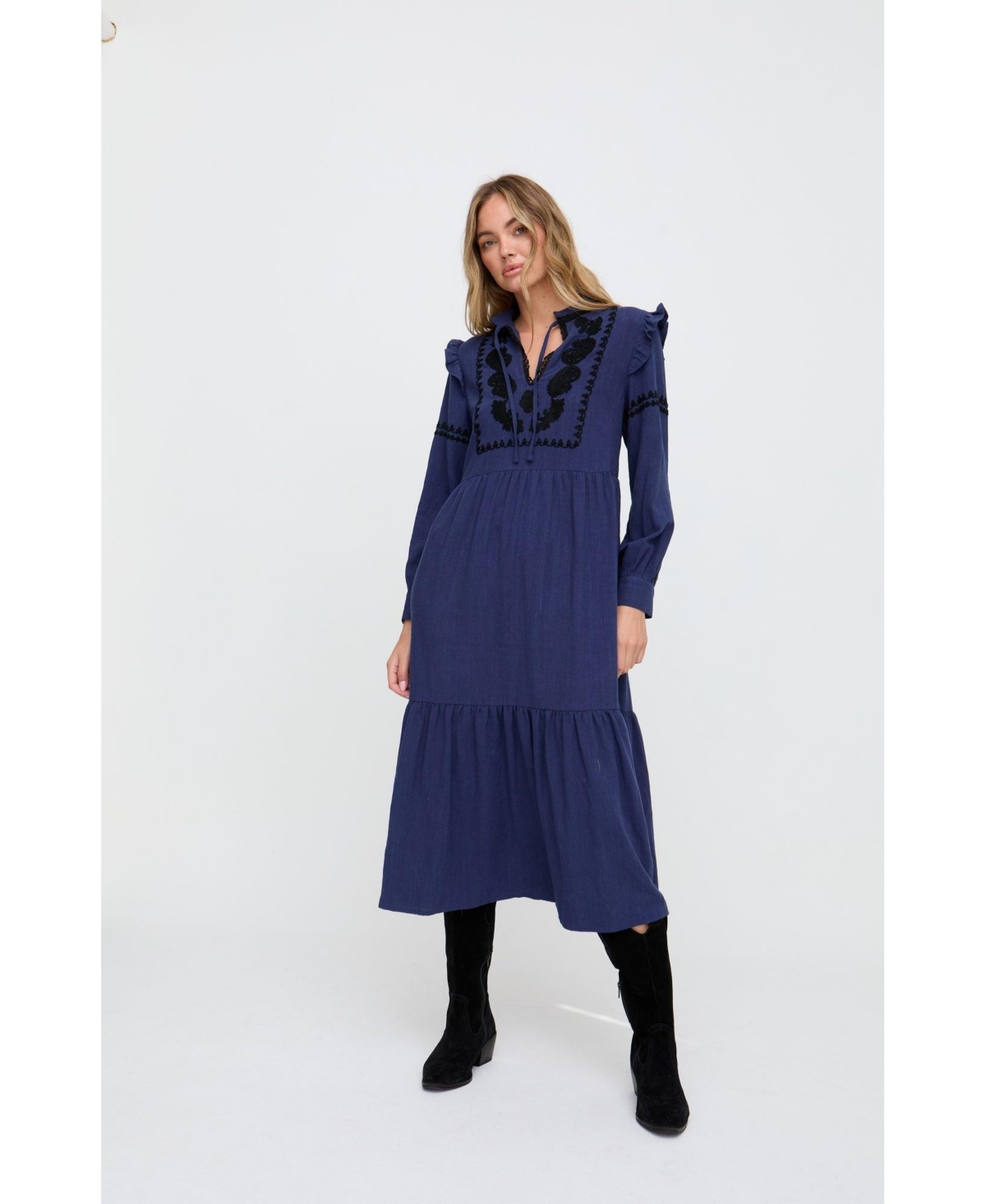 Raffya Women’s Lulu Embroidered Maxi Dress – Navy