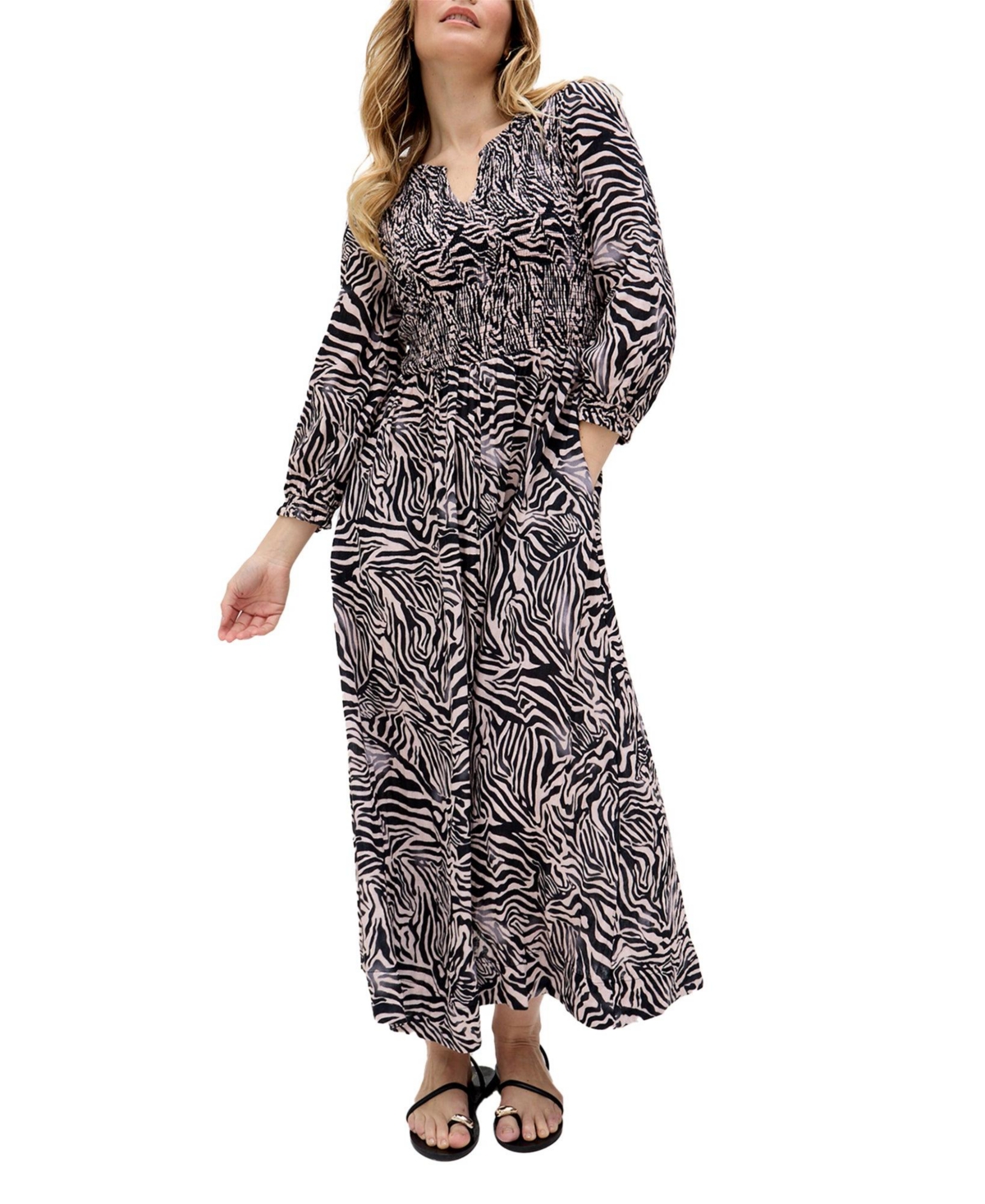 Raffya Women’s Paulina Shirred Bodice Zebra Print Maxi Dress – Black Raffya Women’s Paulina Shirred Bodice Zebra Print Maxi Dress – Black