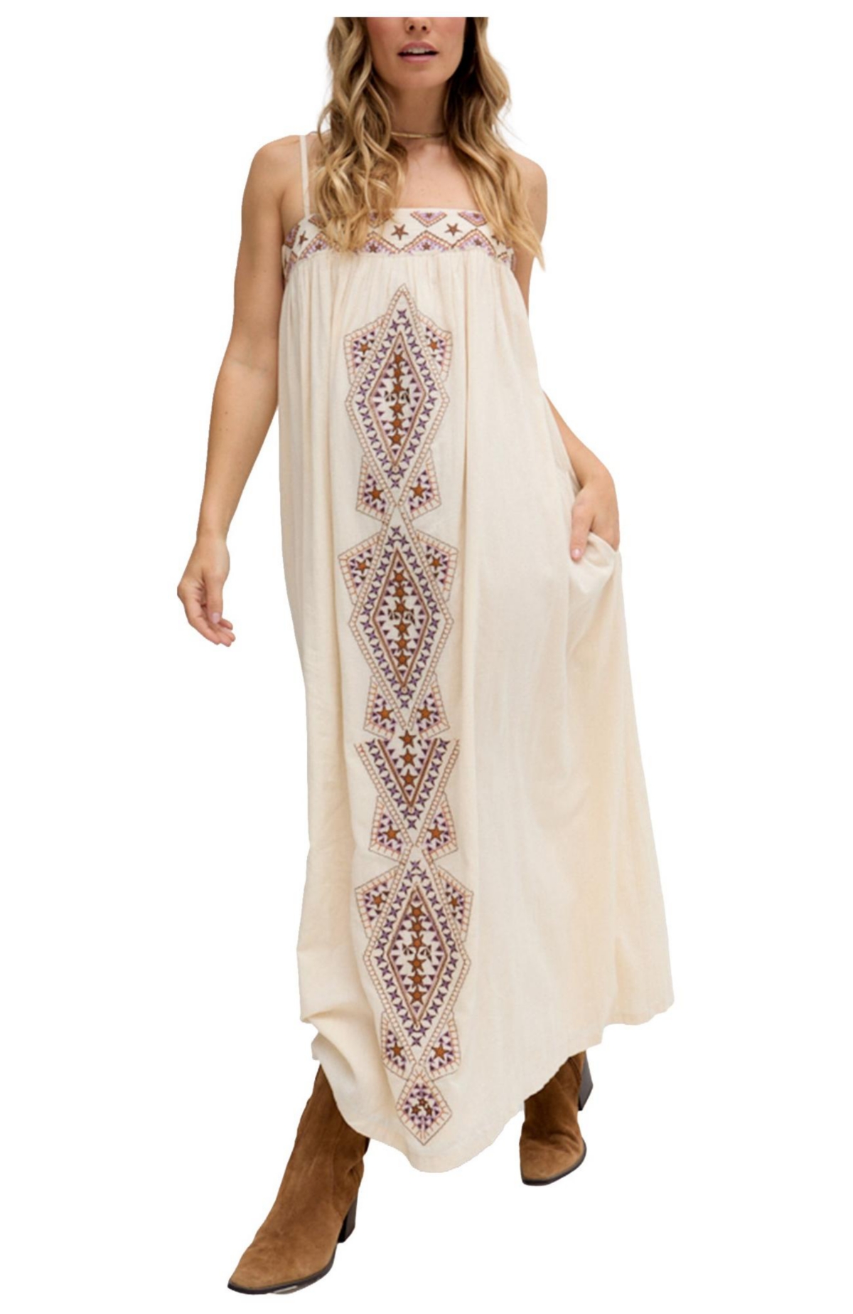 Raffya Women’s Sapphire Spaghetti Strap Embroidered Maxi Dress – Cream Raffya Women’s Sapphire Spaghetti Strap Embroidered Maxi Dress – Cream