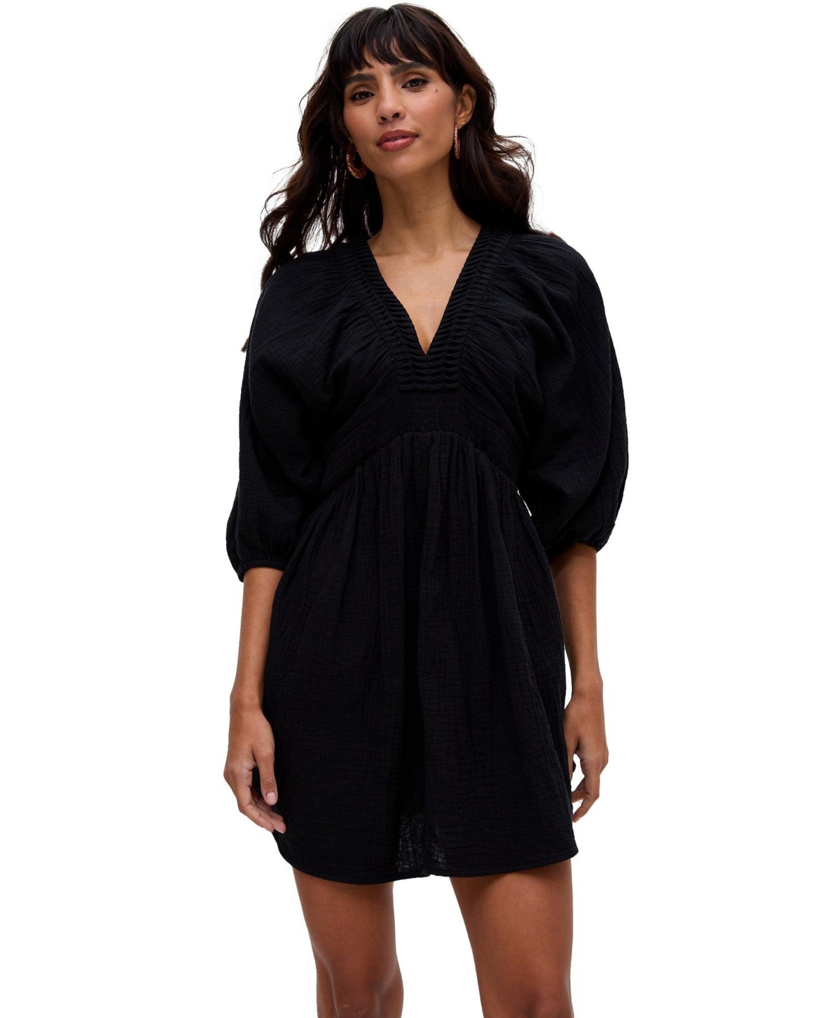 Raffya Women’s Soipoi Ruched V-Neck Midi Dress – Black Raffya Women’s Soipoi Ruched V-Neck Midi Dress – Black