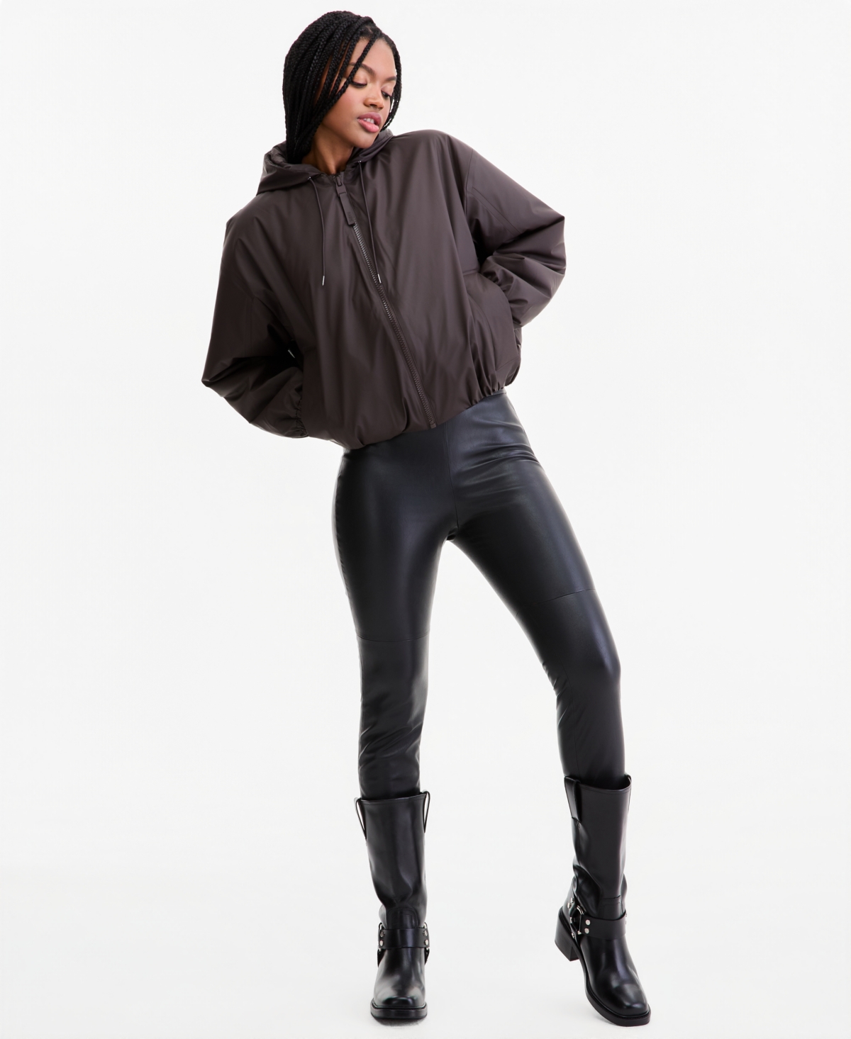 Rains Women’s Lohja Cropped-Hooded Bomber Jacket – BARK