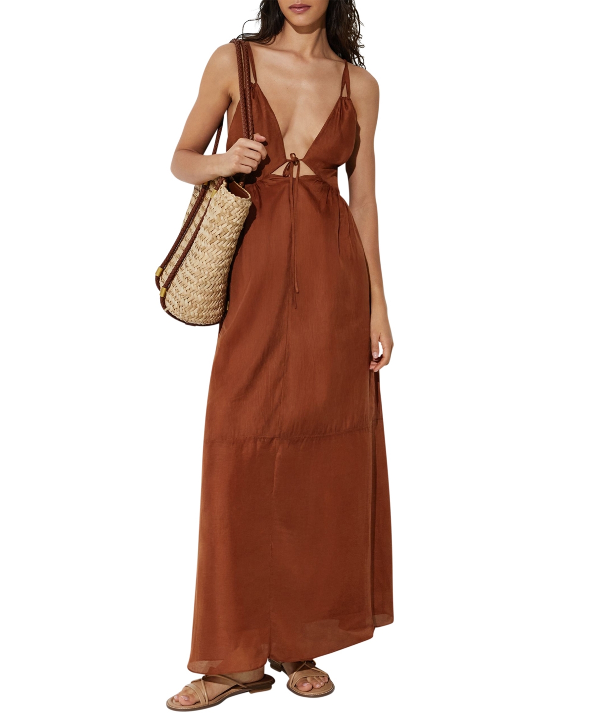 Reiss Women’s Alexia Double-Tie Plunge Sleeveless Linen-Blend Maxi Dress – Toffee Bro Reiss Women’s Alexia Double-Tie Plunge Sleeveless Linen-Blend Maxi Dress – Toffee Bro