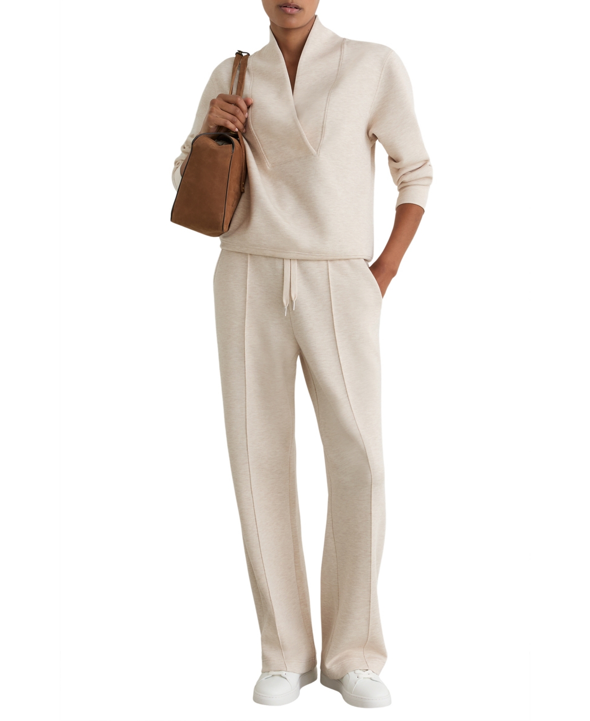 Reiss Women’s Annabel Premium Interlock Shawl-Neck Sweatshirt – Neutral Ma Reiss Women’s Annabel Premium Interlock Shawl-Neck Sweatshirt – Neutral Ma