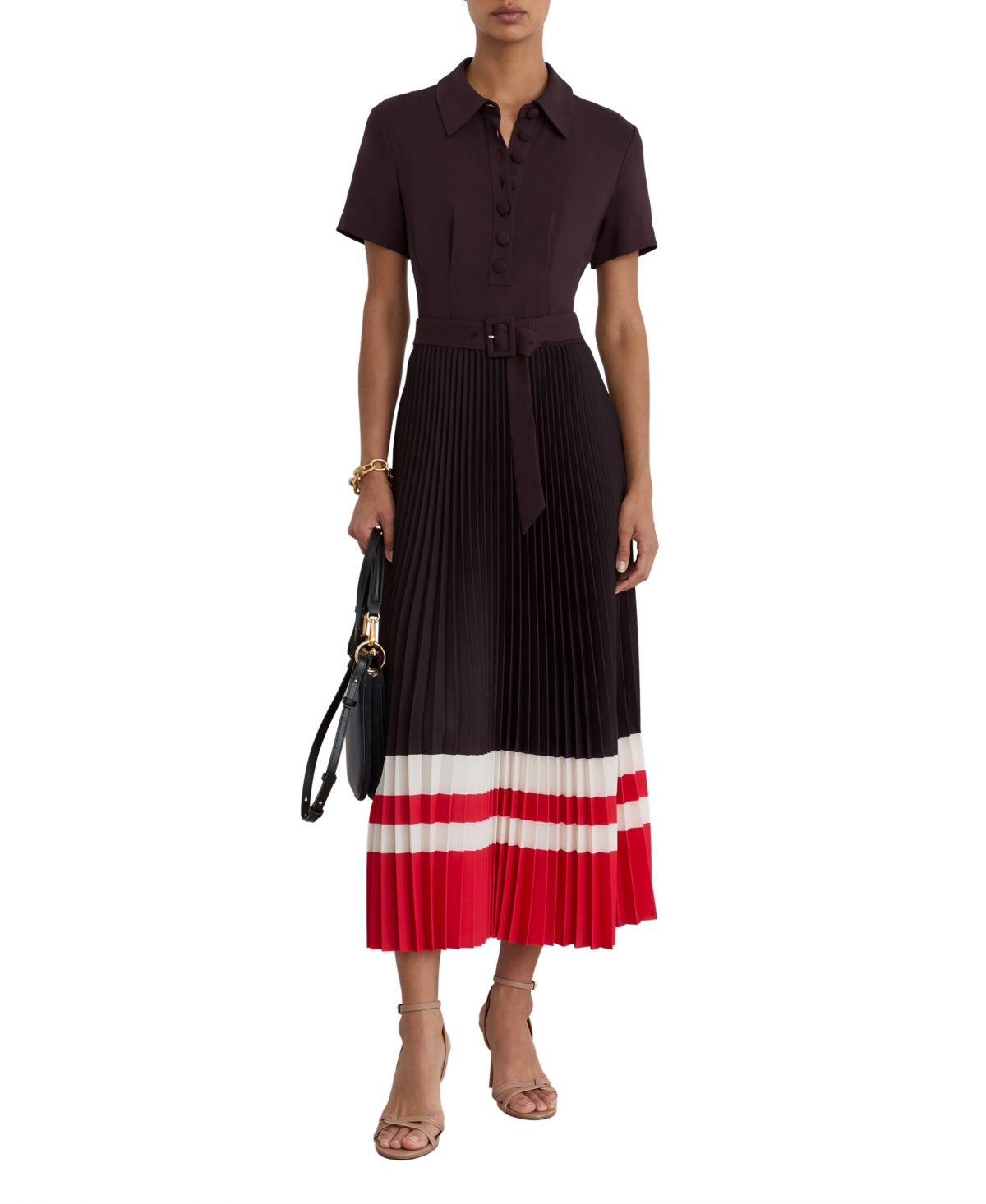 Reiss Women’s Ayla Striped-Hem Pleated Midi Dress – Grape Burg Reiss Women’s Ayla Striped-Hem Pleated Midi Dress – Grape Burg