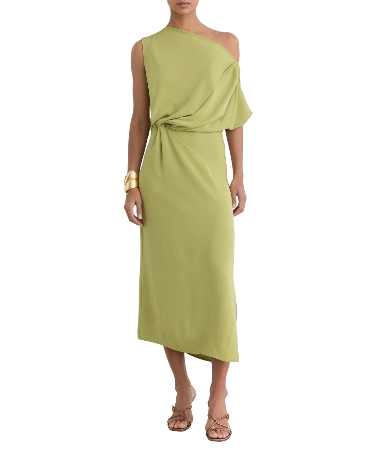 Reiss Women’s Beth Asymmetric Tuck Detail Midi Dress – Green Reiss Women’s Beth Asymmetric Tuck Detail Midi Dress – Green