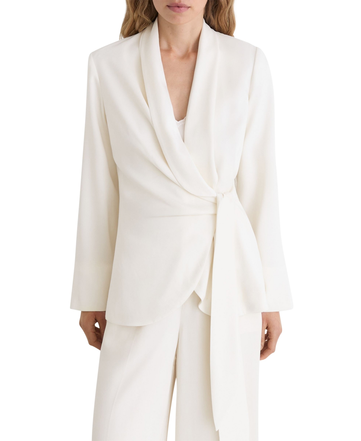 Reiss Women’s Clover Wrap-Style Shawl-Lapel Side-Tie Jacket – White Reiss Women’s Clover Wrap-Style Shawl-Lapel Side-Tie Jacket – White