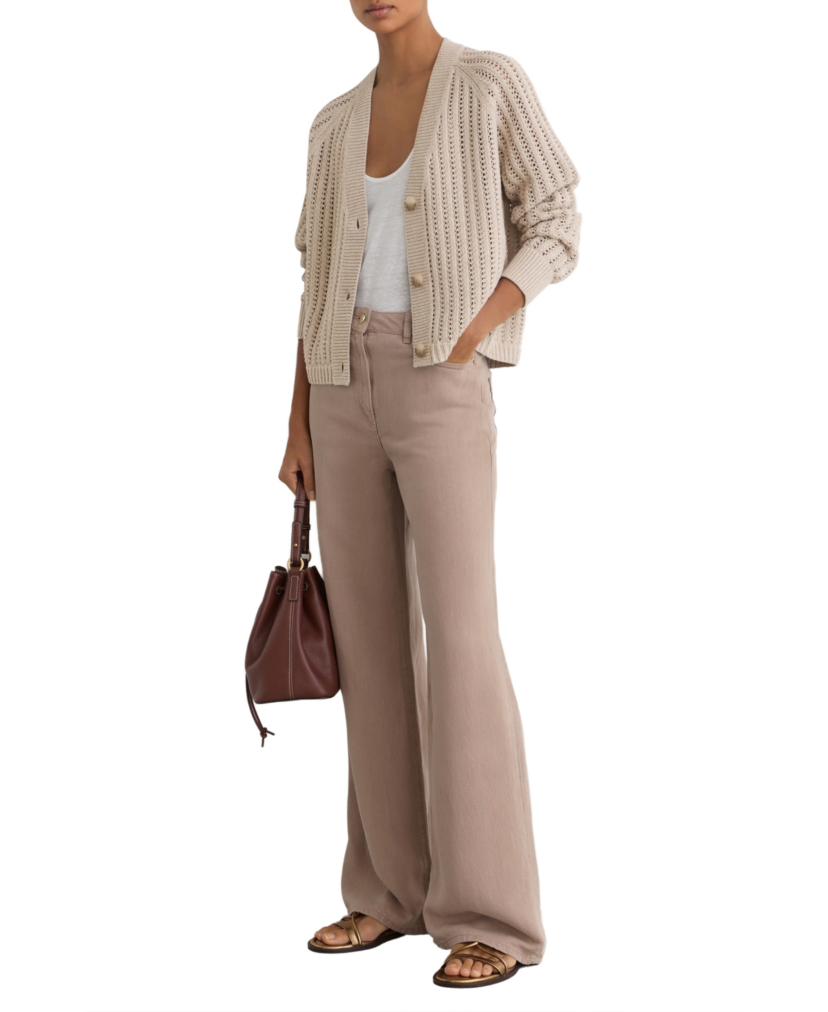 Reiss Women’s Constance Stitch Knitted Cardigan – Neutral