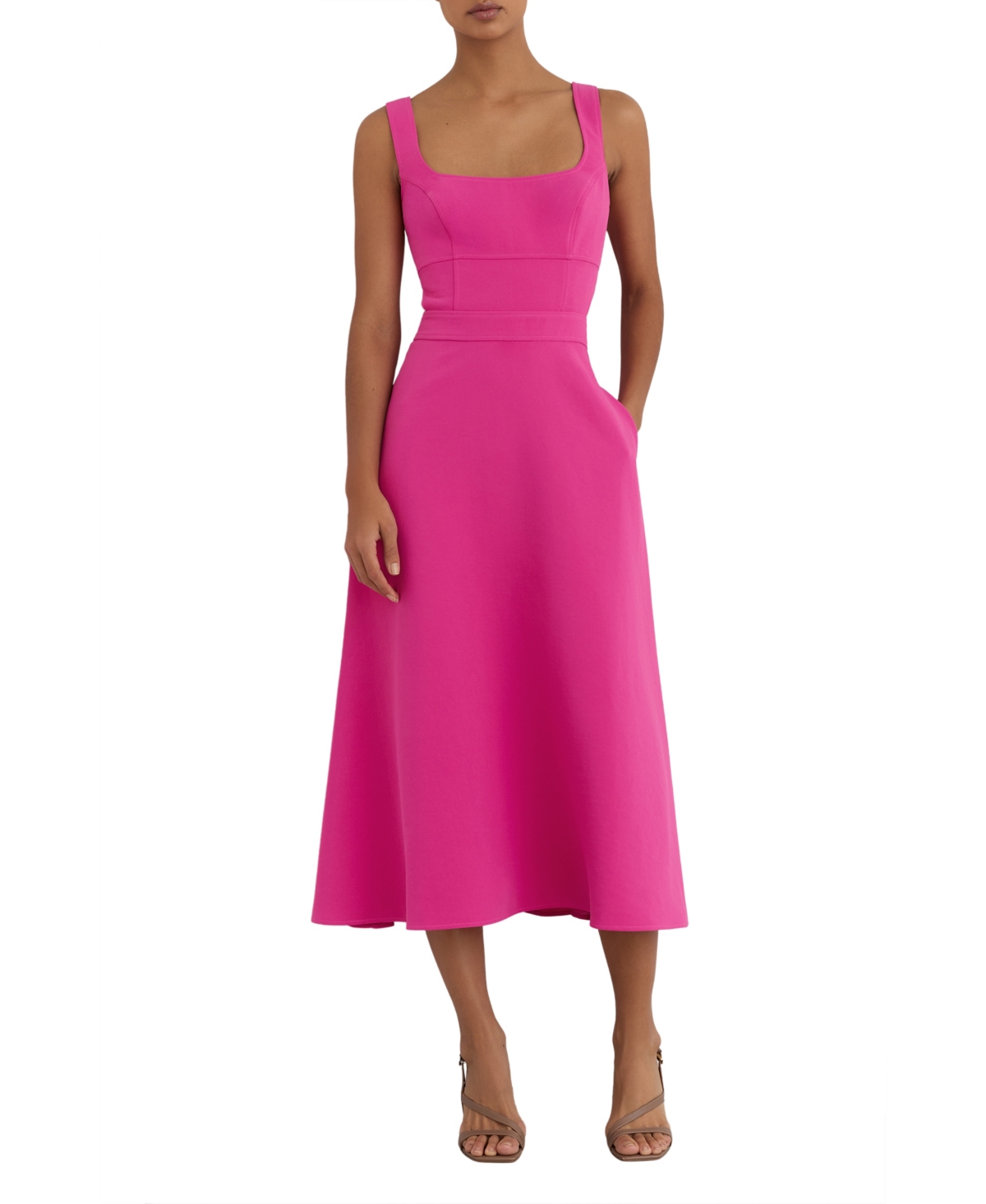 Reiss Women’s Dina Waisted Cut-Out Twill Midi Dress – Raspberry Reiss Women’s Dina Waisted Cut-Out Twill Midi Dress – Raspberry