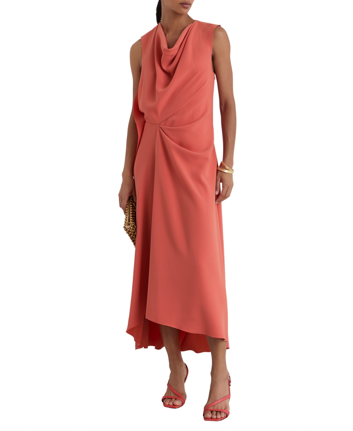 Reiss Women’s Dorota Drape-Detail Sleeveless Midi Dress – Coral Pink Reiss Women’s Dorota Drape-Detail Sleeveless Midi Dress – Coral Pink
