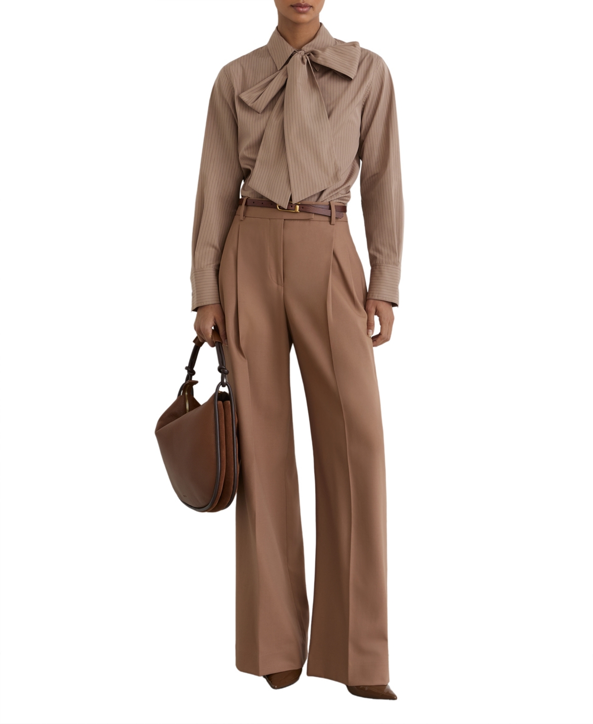 Reiss Women’s Elowen Striped Tie-Neck Blouse – Mocha Brown Reiss Women’s Elowen Striped Tie-Neck Blouse – Mocha Brown