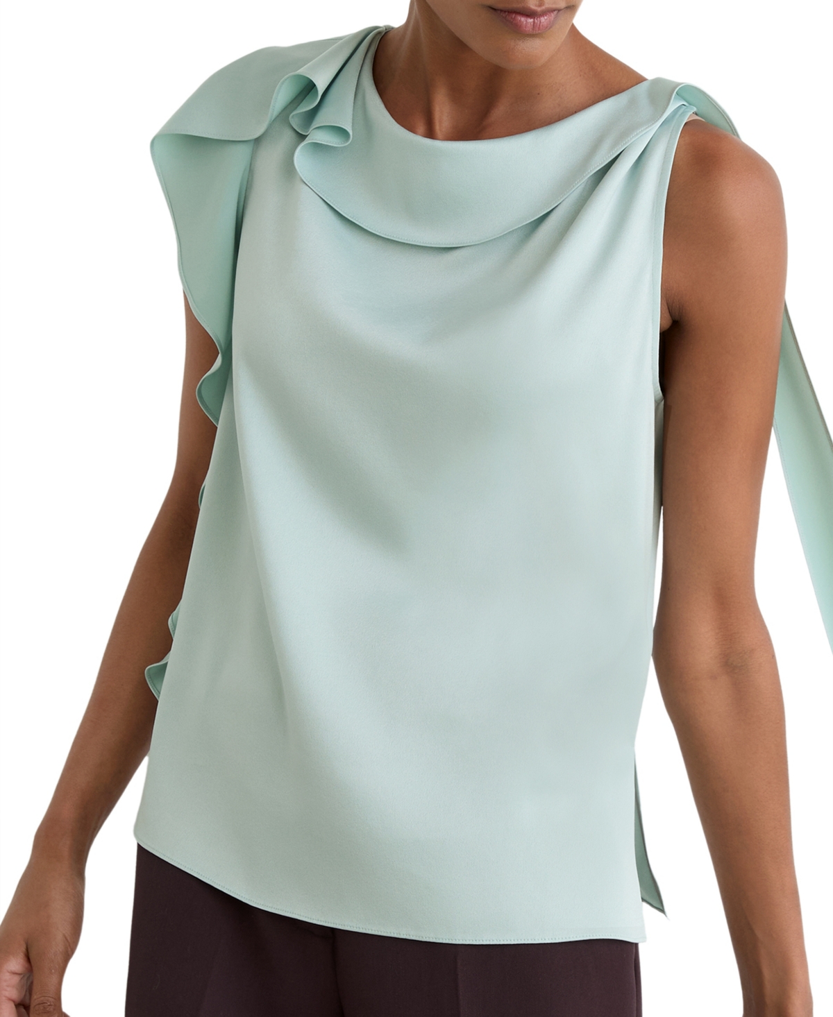 Reiss Women’s Hanna Cowl Neck Satin Sleeveless Top – Aqua Blue